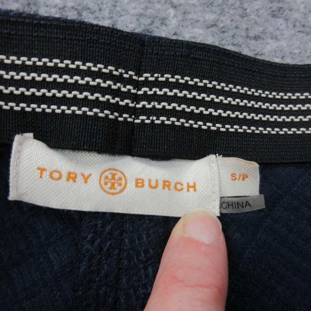 Tory Burch Skirt Womens Small Navy Blue Geometric Knit Pencil Stretch Career